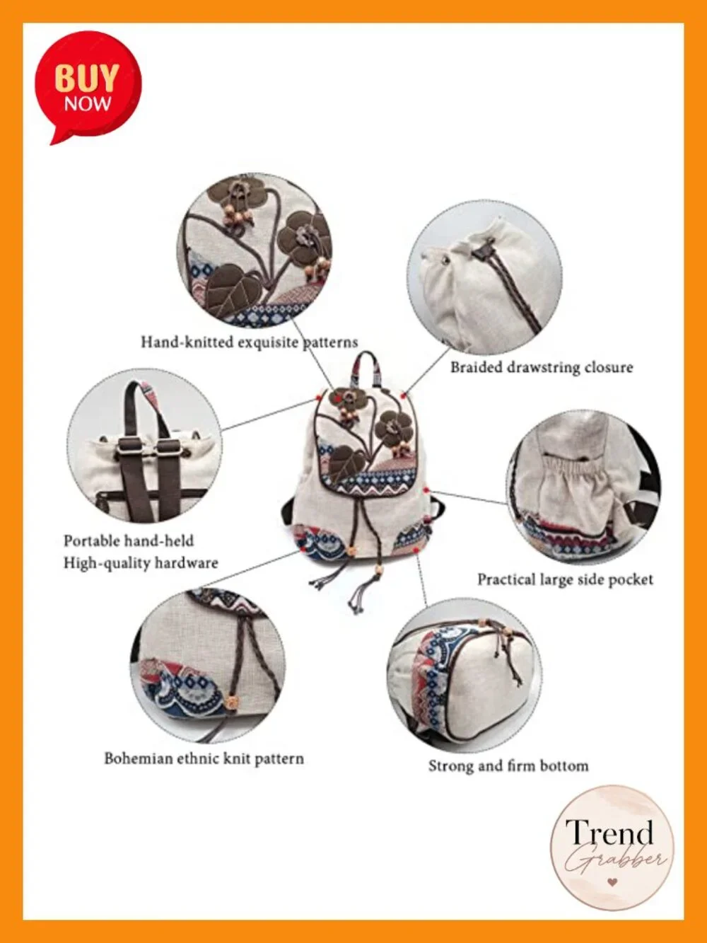 Vintage Boho Drawstring Anti-theft Convertible Backpack Purse Women Canvas